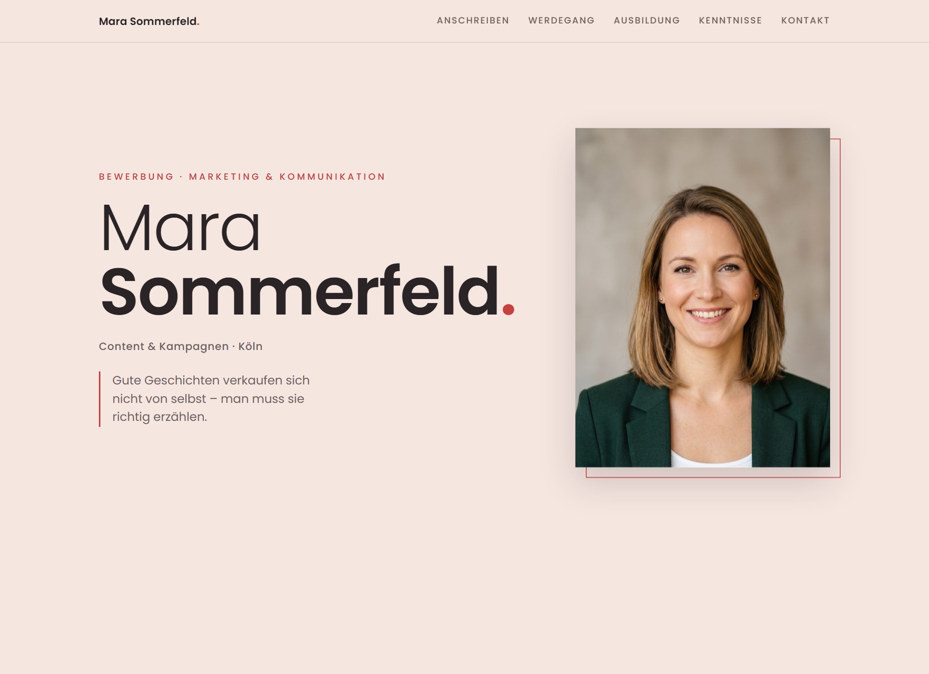 Beispiel einer Bewerbungs-Website (fiktive Person)